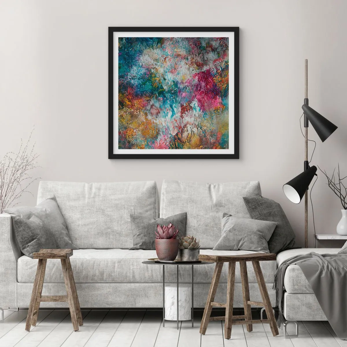 Poster in een zwarte lijst - Volledig in bloei - 40x40 cm