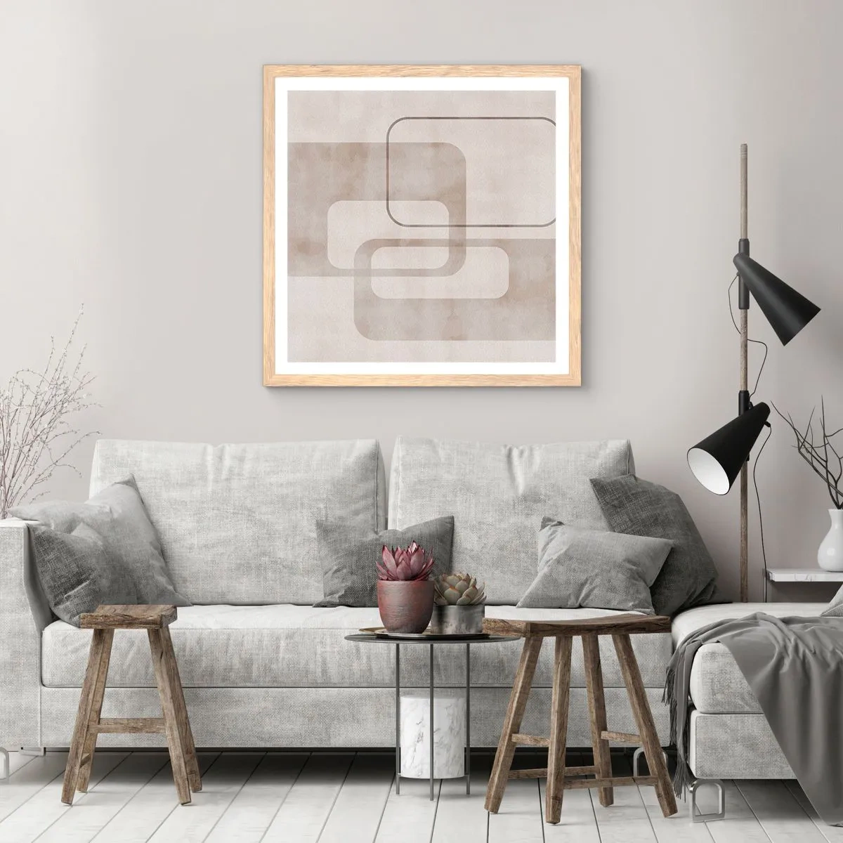 Een poster in een licht eiken lijst - Geometrische voeg - 40x40 cm