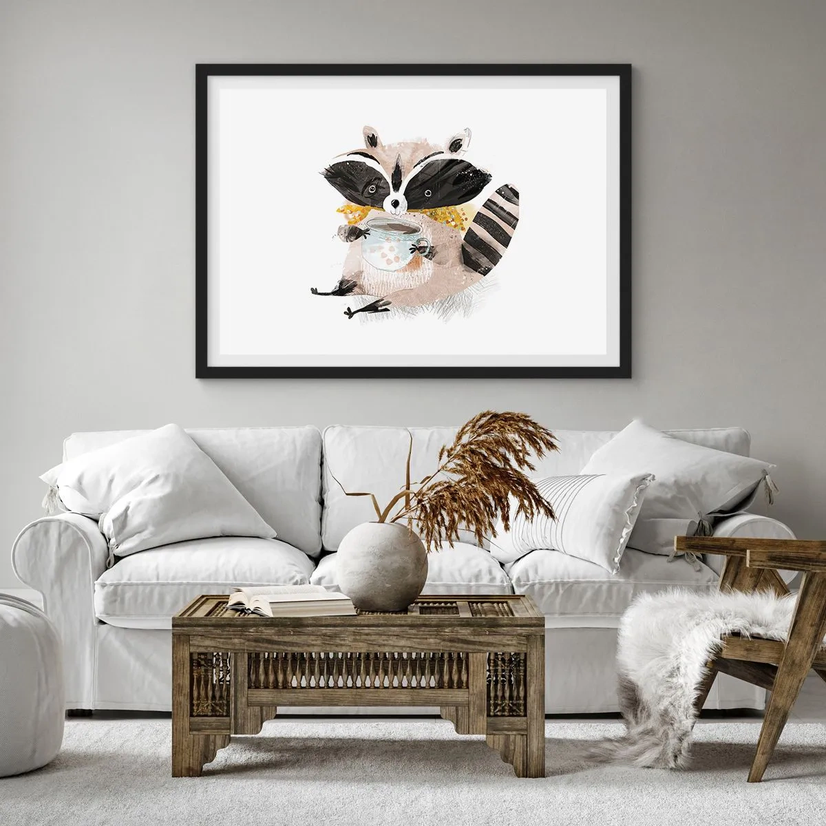 Poster in een zwarte lijst - Mijn vriend de wasbeer - 100x70 cm