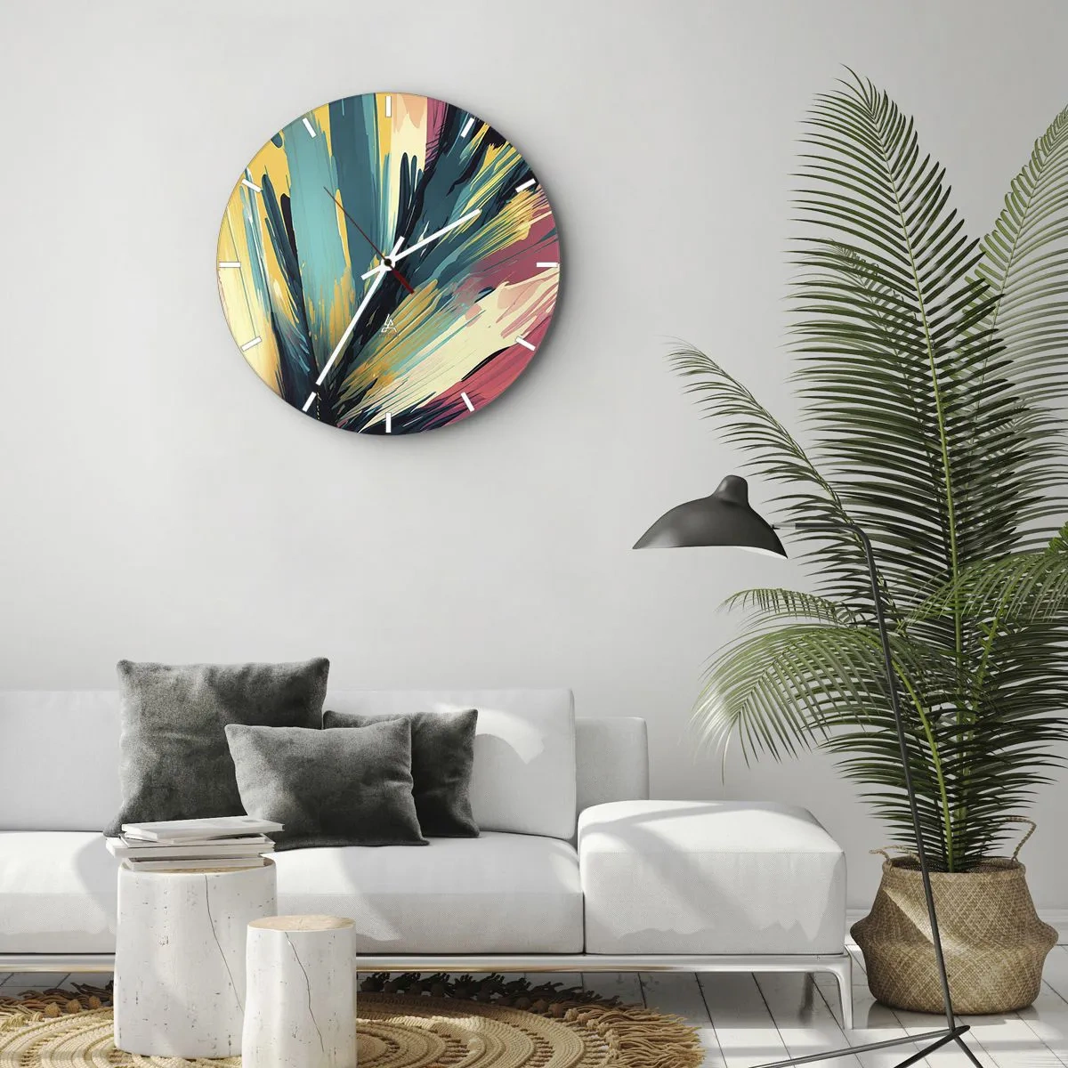 Wandklok - Klok - Een explosie van kleuren in de stijl van expressieve penseelstreken. - 30x30cm - Compositie – een explosie van vreugde - Moderne wanddecoratie voor woonkamer, keuken en slaapkamer ARTTOR