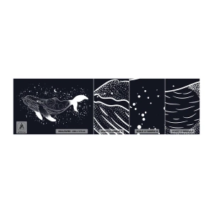 Fotobehang Monster Zelfklevend Deluxe Sticker - In de oceaan van het universum - Abstractie, Walvis, Zwart en wit - 100x30 cm