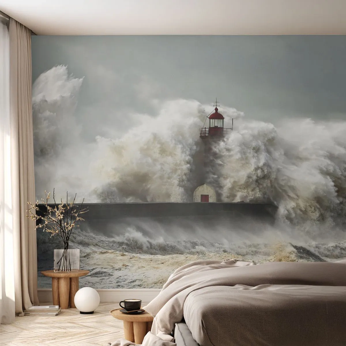 Zelfklevend Fotobehang Deluxe Sticker - De woede van de oceaan - Landschap, Vuurtoren, Storm - 250x175 cm