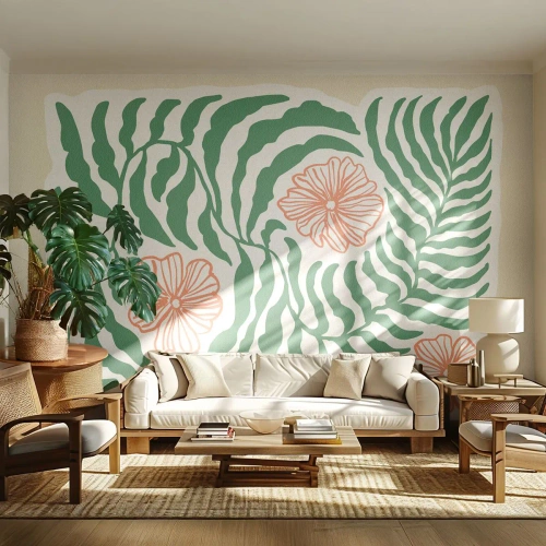 Zelfklevend Fotobehang Deluxe Sticker - Bloeiend in het groen - Boho, Botanisch, Bloemen - 300x210 cm