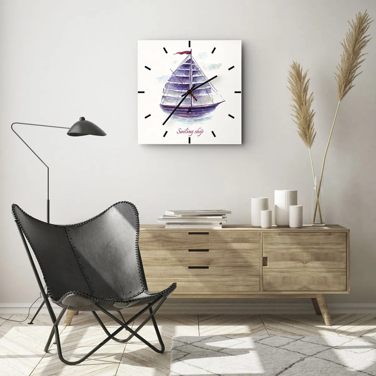 Wandklok - Klok - Volle zeilen en rustig water - 40x40 cm