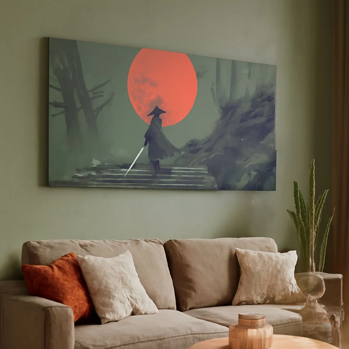 Schilderen op canvas - Rode maan krijger - 100x40 cm