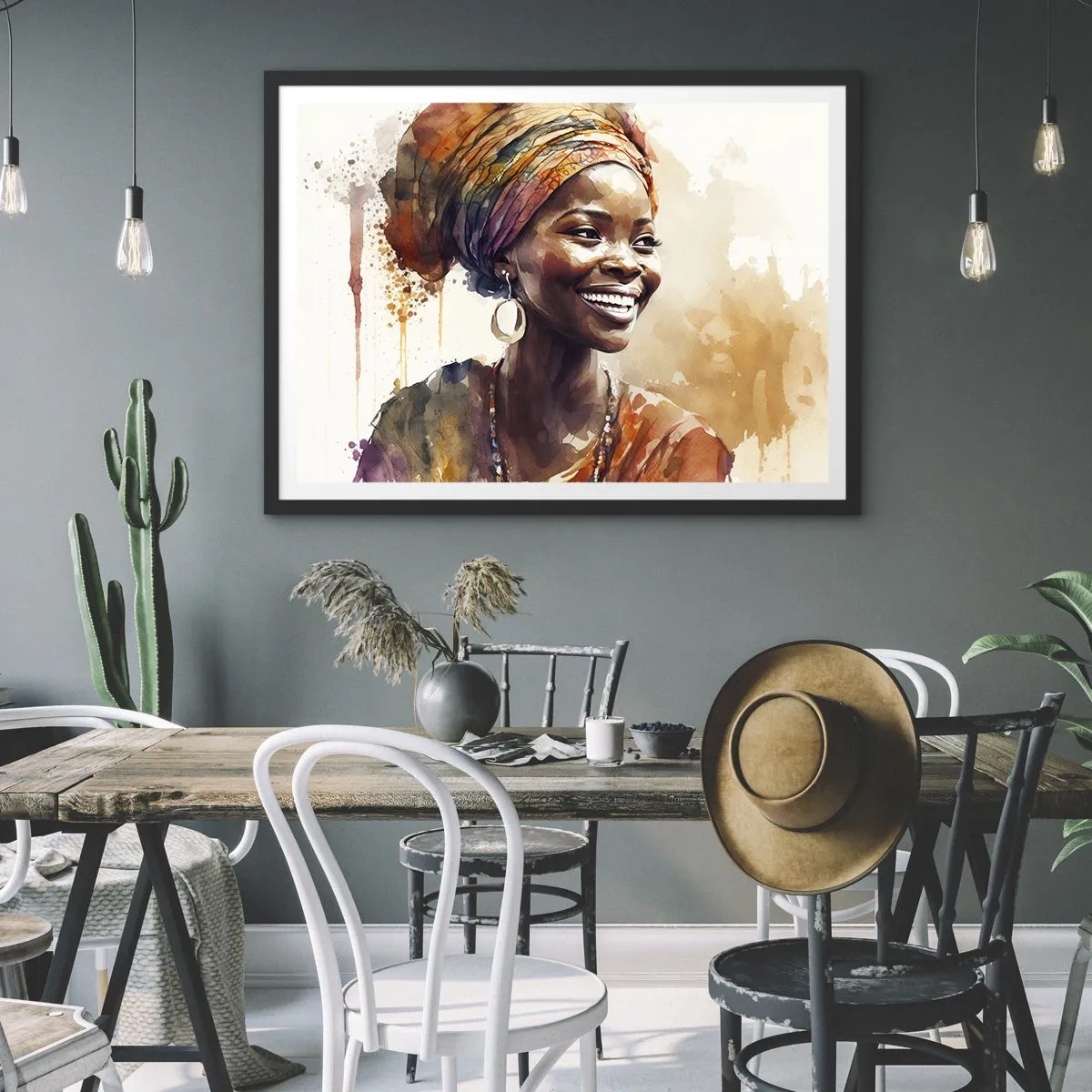 Poster in een zwarte lijst - Afrikaanse koningin - 70x50 cm