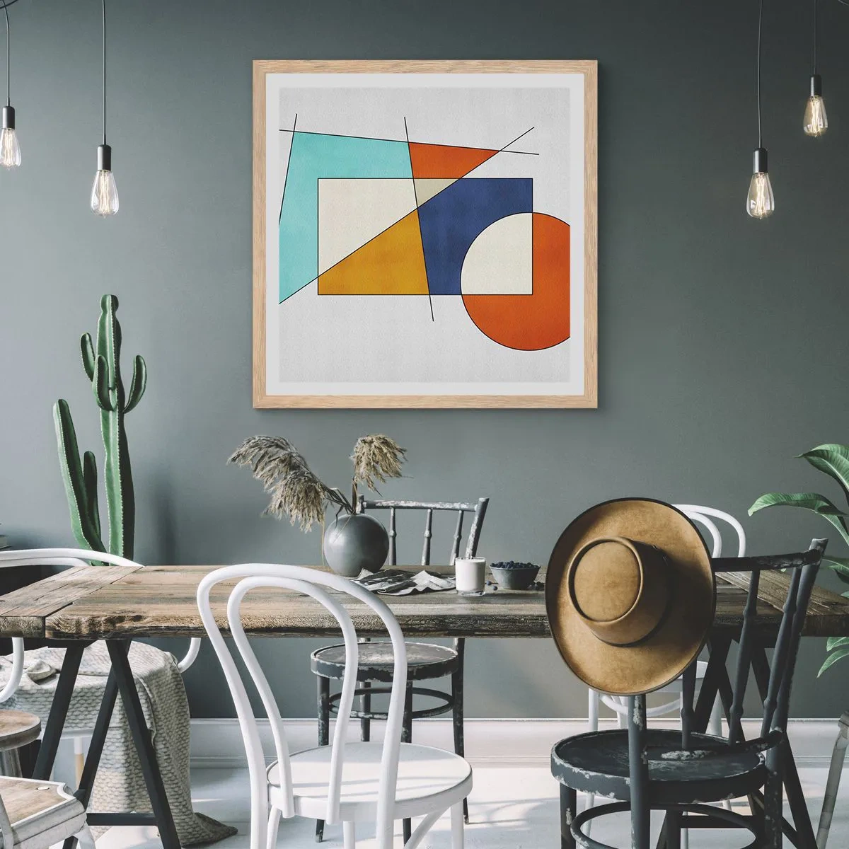 Een poster in een licht eiken lijst - Abstractie: modernistisch plezier - 60x60 cm