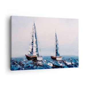 Schilderen op canvas - Zeilboten op een stormachtige zee in een schilderachtige compositie - 70x50cm - Broederschap van de wind - Moderne wanddecoratie voor woonkamer en slaapkamer ARTTOR