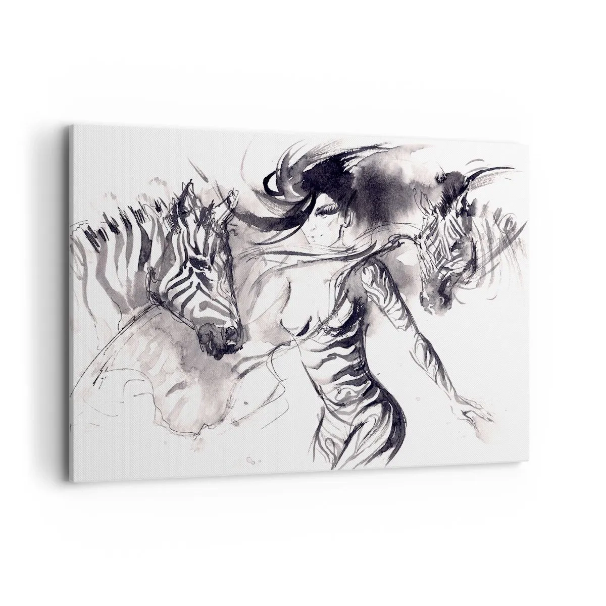 Schilderen op canvas - Dansend met de zebra's - 100x70 cm