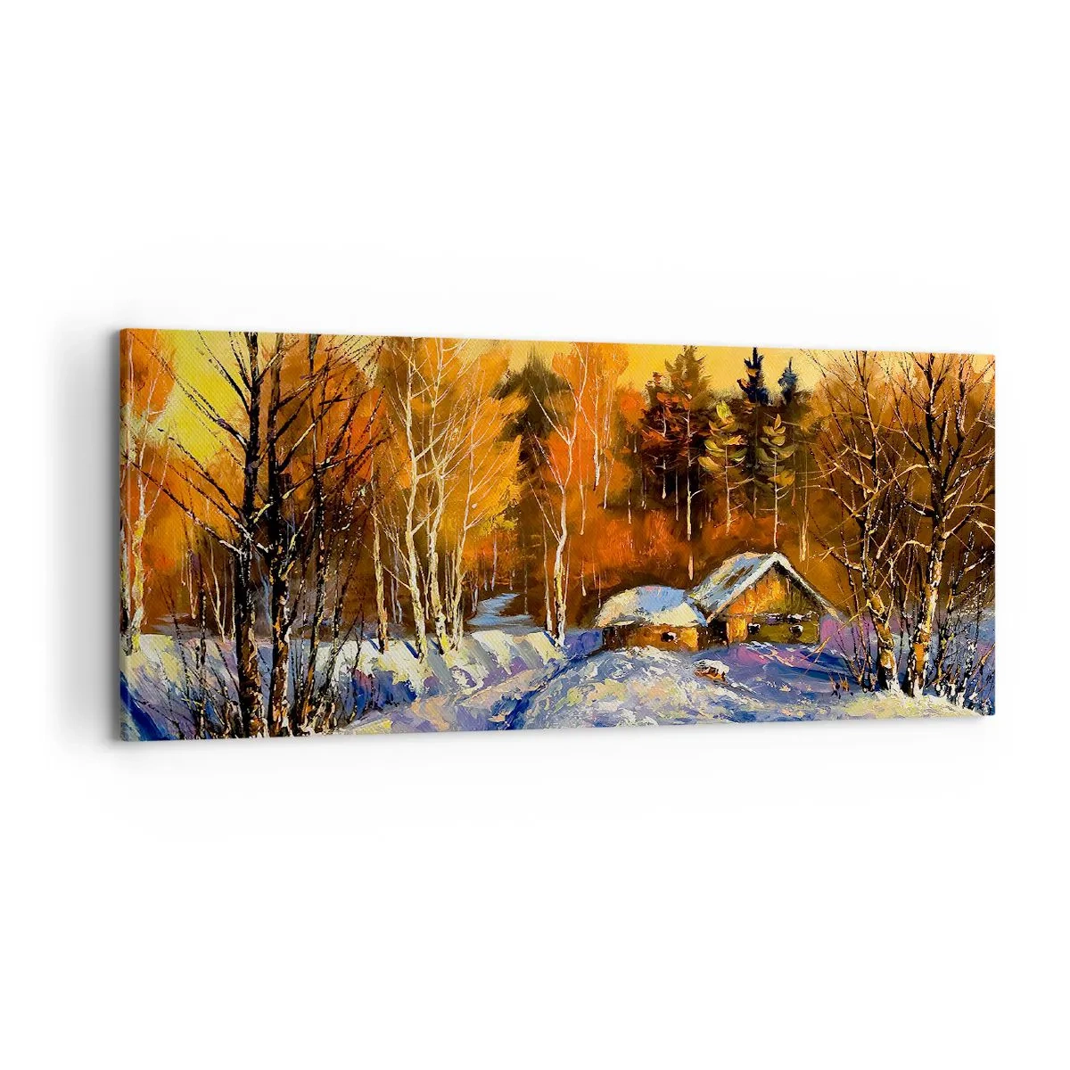 Schilderen op canvas - Winter impressie in de zon - 100x40 cm