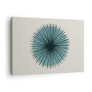 Schilderen op canvas - Abstracte cirkelvorm met blauwe stralen - 70x50cm - Stralend in het blauw - Moderne wanddecoratie voor woonkamer en slaapkamer ARTTOR
