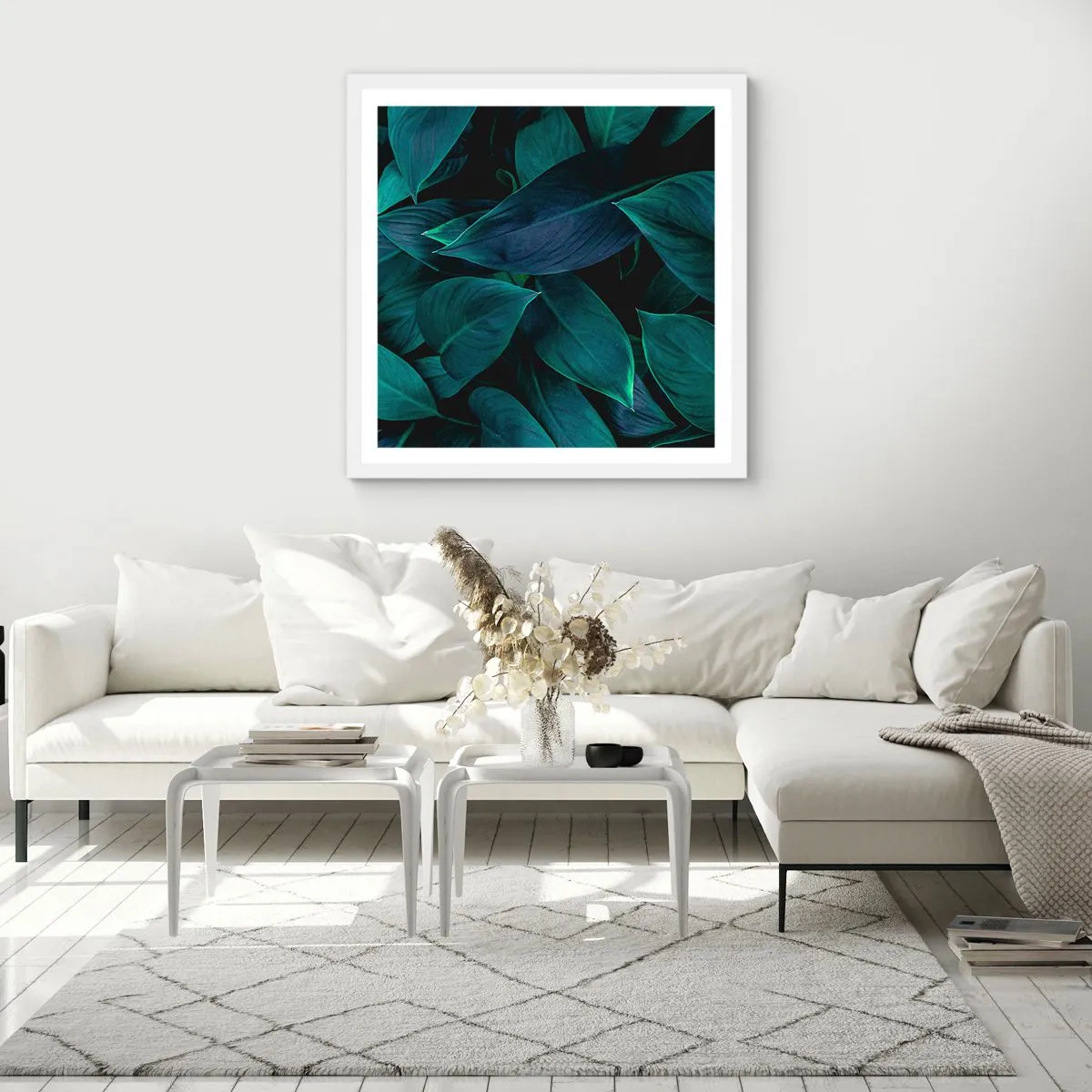 Poster in een witte lijst - Groen op zichzelf - 50x50 cm