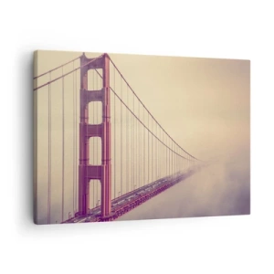 Schilderen op canvas - Een brug in de mist in pasteltinten, een symbool van elegantie en vrede - 70x50cm - Tussen hemel en aarde - Moderne wanddecoratie voor woonkamer en slaapkamer ARTTOR