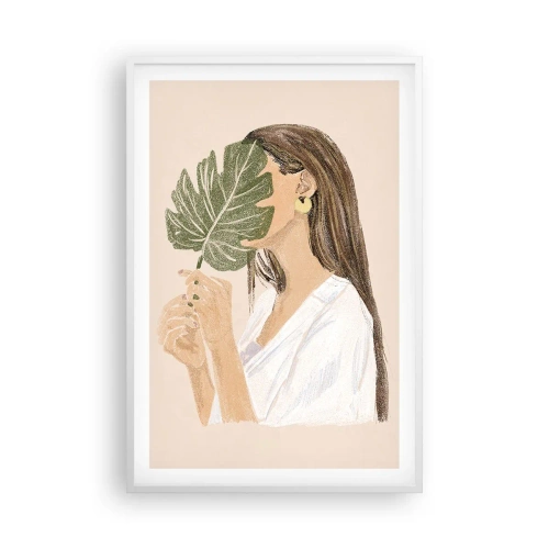 Poster in een witte lijst - Mysterieus portret met een waaier - 61x91 cm