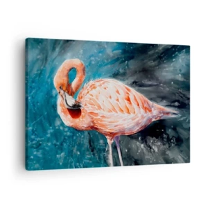 Schilderen op canvas - Een roze flamingo op een aquarelblauwe achtergrond - 70x50cm - Decoratief van aard - Moderne wanddecoratie voor woonkamer en slaapkamer ARTTOR