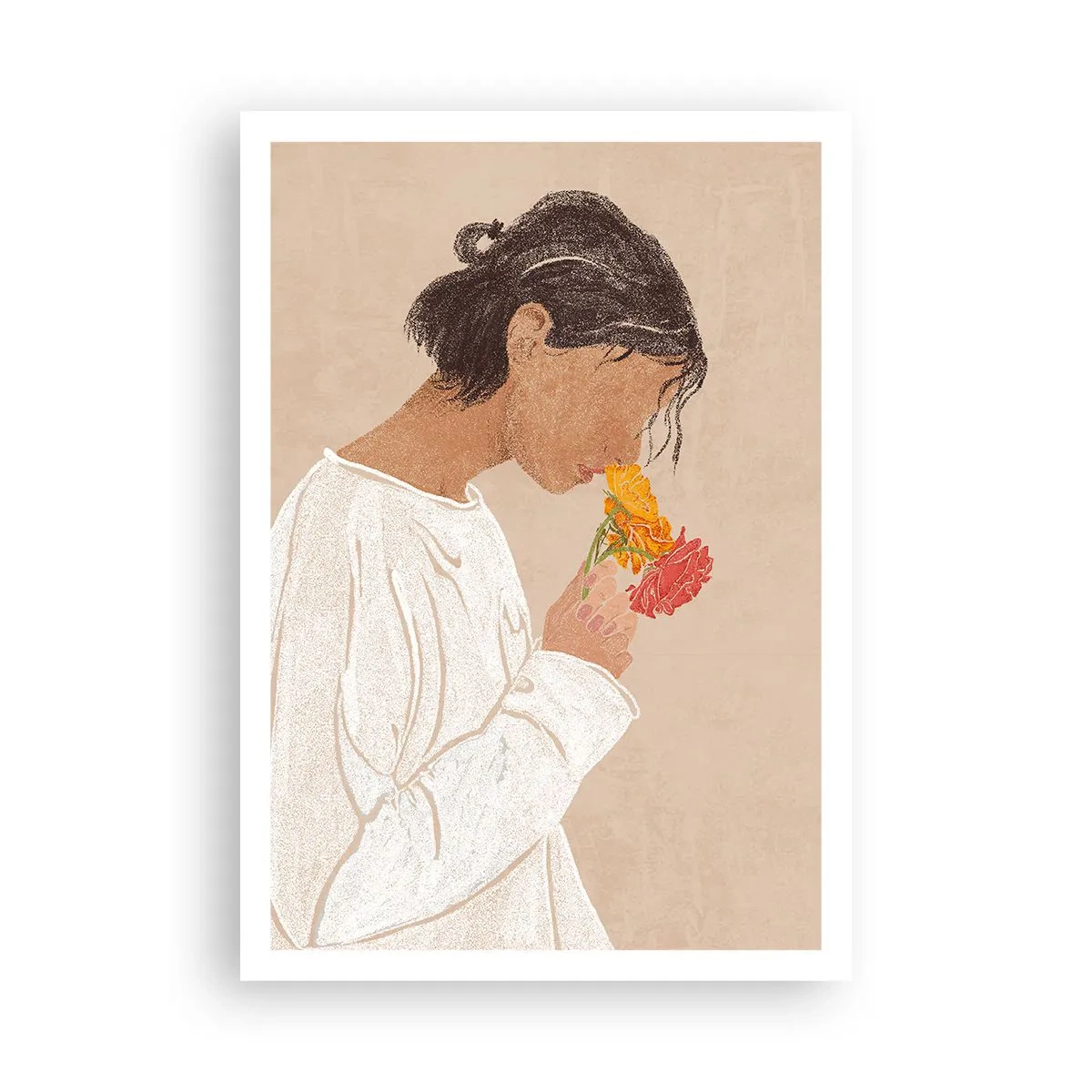 Poster - Meisje en bloemen - 70x100 cm
