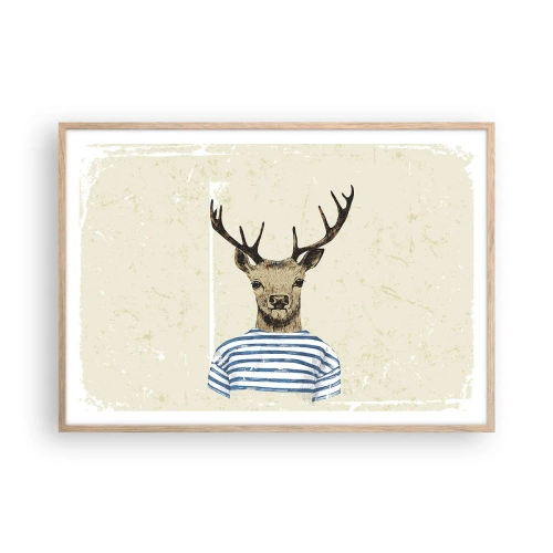 Een poster in een licht eiken lijst - Omdat ik van gestreepte t-shirts hou! - 100x70 cm