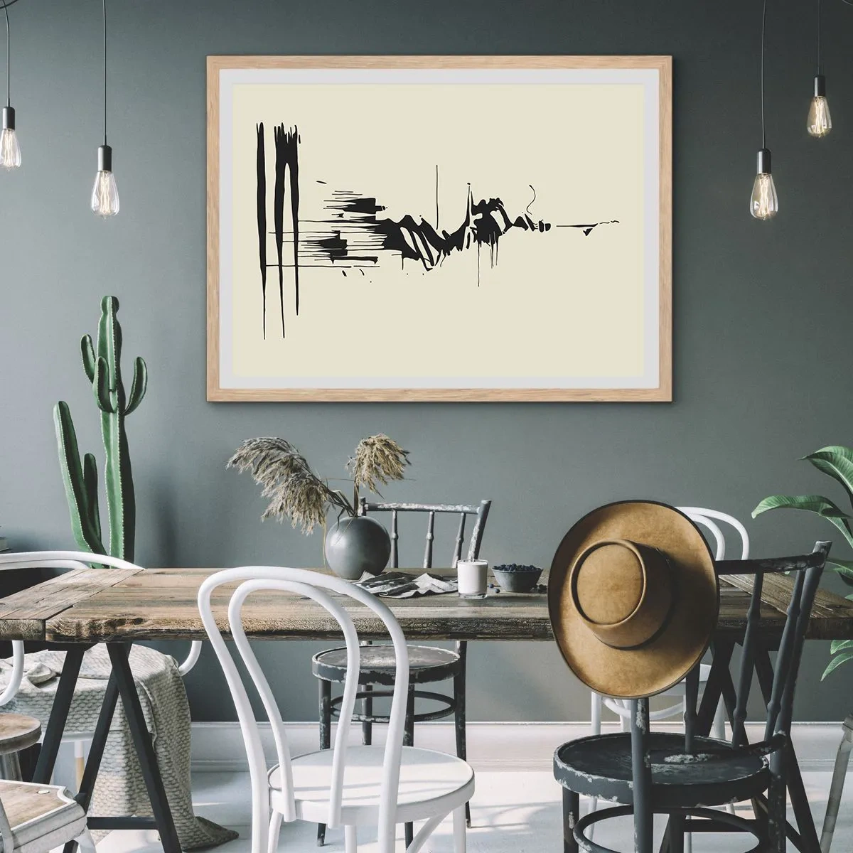 Een poster in een licht eiken lijst - Overhaaste abstractie - 50x40 cm