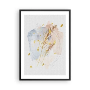 Poster in een zwarte lijst - Een delicate botanische compositie met gouden details - 50x70cm - Gouden explosie - Moderne wanddecoratie voor woonkamer en slaapkamer ARTTOR
