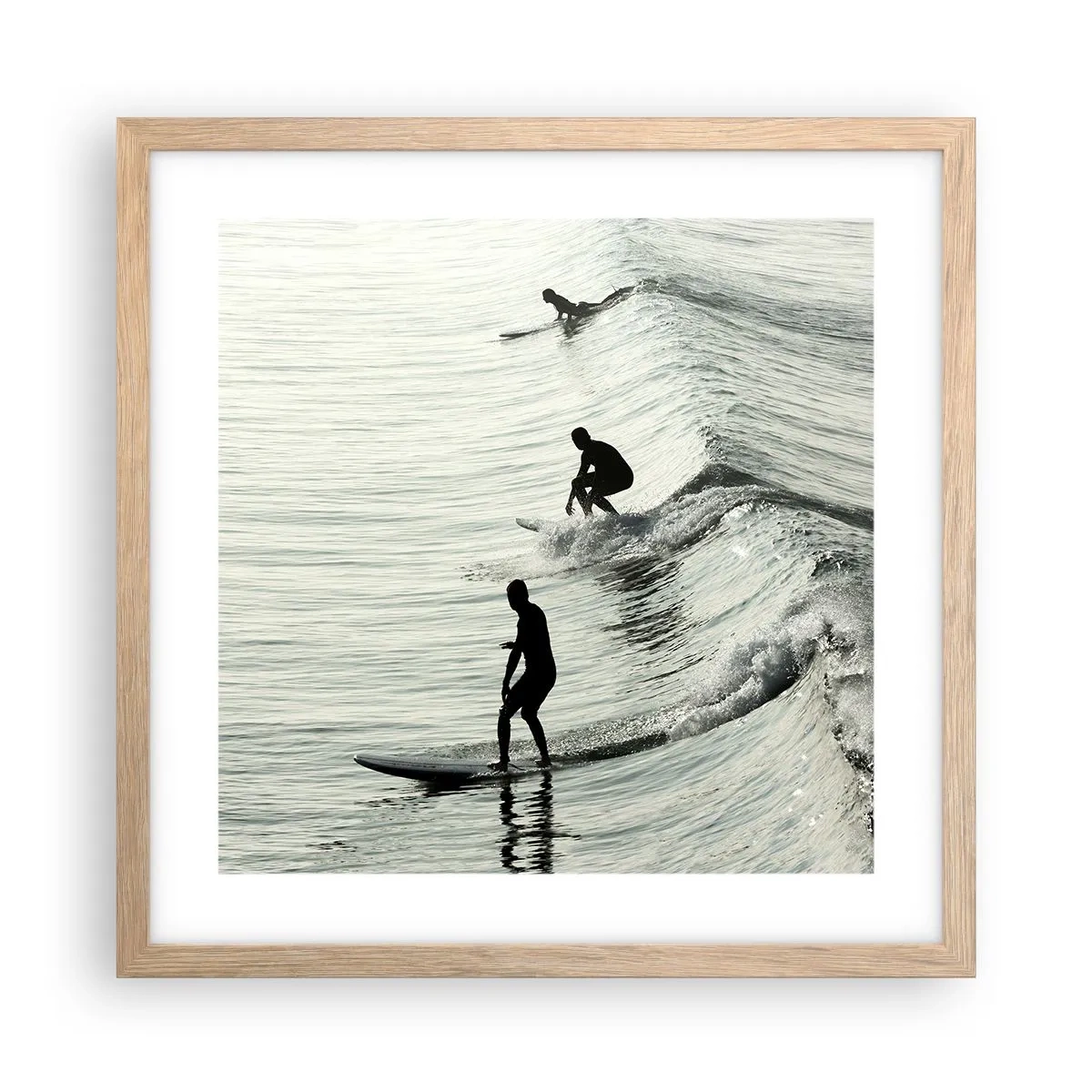 Een poster in een licht eiken lijst - Om de golf te ontmoeten - 40x40 cm