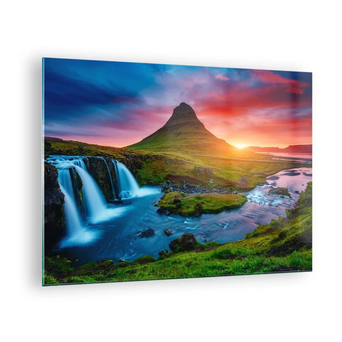 Schilderen op glas - IJsland - vuur en water - 70x50cm - IJsland - vuur en water - Moderne wanddecoratie voor woonkamer en slaapkamer ARTTOR