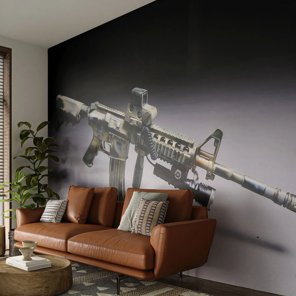 Fotobehang Standard Eco - Altijd dreigend - Leger, Geweer, Wapen - 200x140 cm