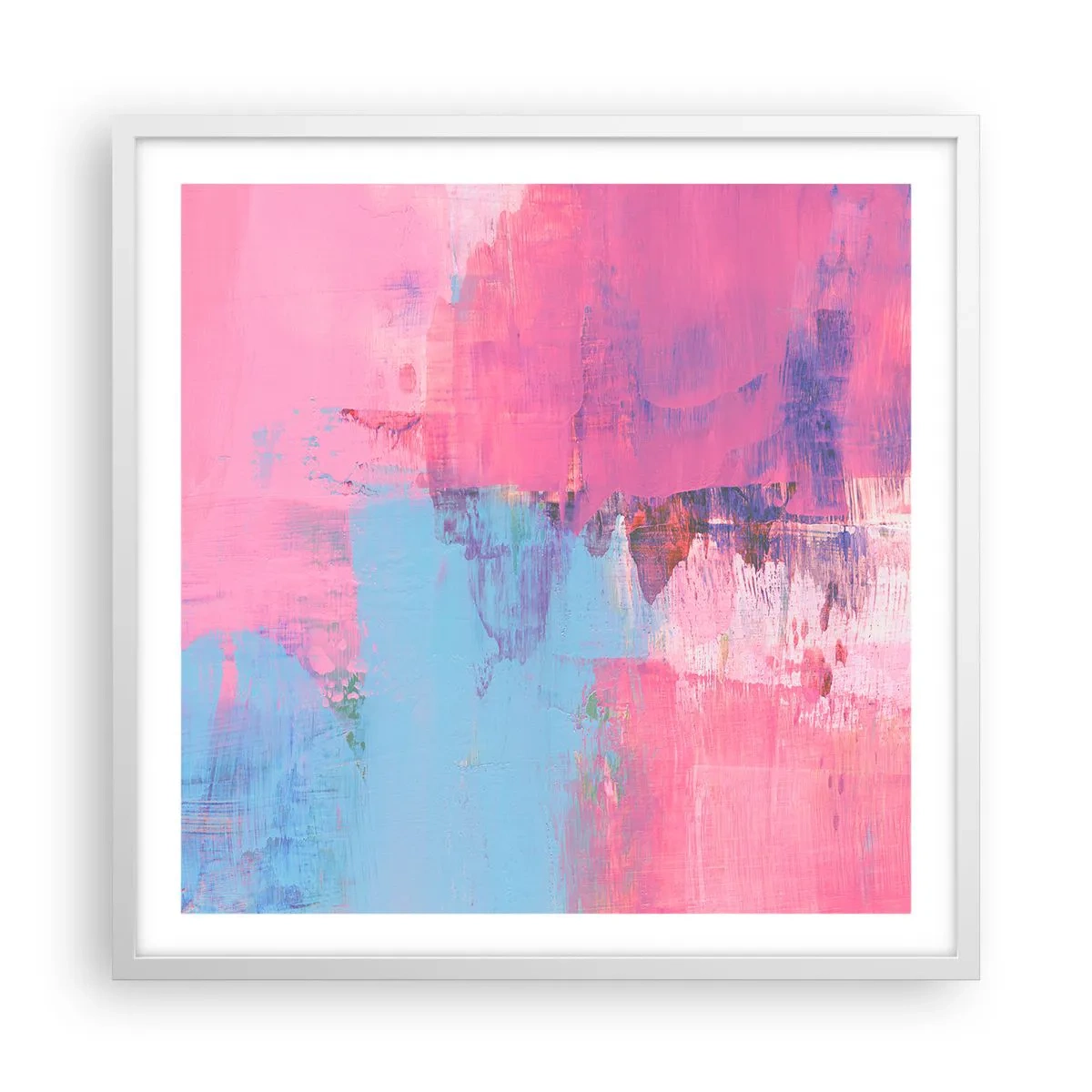 Poster in een witte lijst - Roze, blauw en een vleugje licht - 60x60 cm