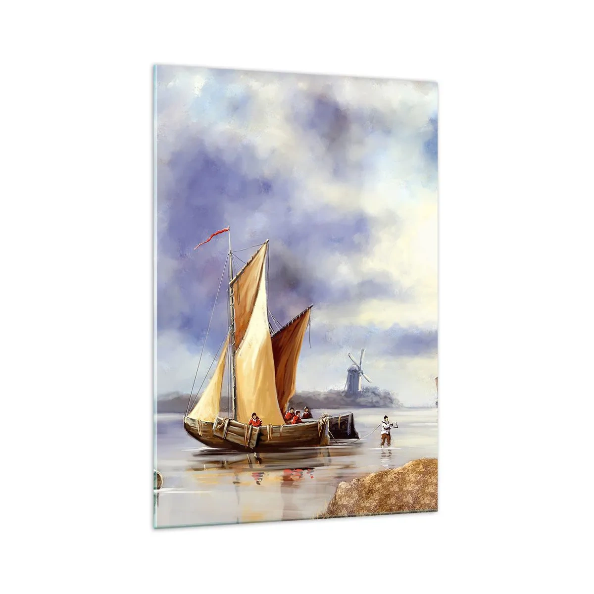 Schilderen op glas - De terugkeer van zeelieden - 70x100 cm