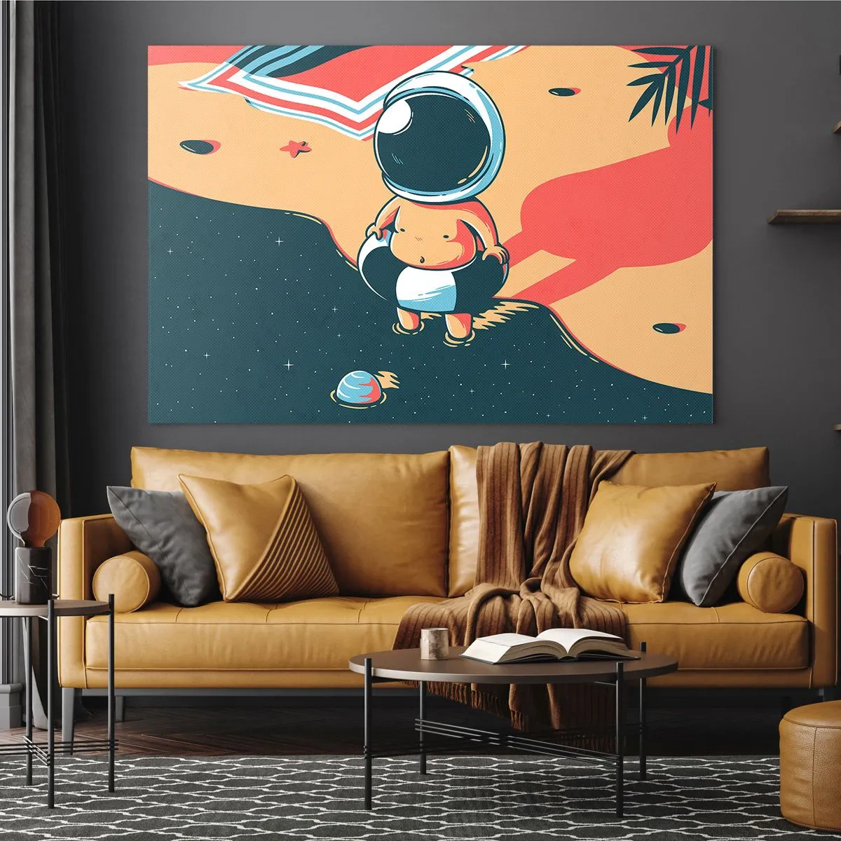 Schilderen op glas - Astronautenfiguur op een strand met een kosmisch landschap - 70x50cm - Vanuit een ander perspectief - Moderne wanddecoratie voor woonkamer en slaapkamer ARTTOR