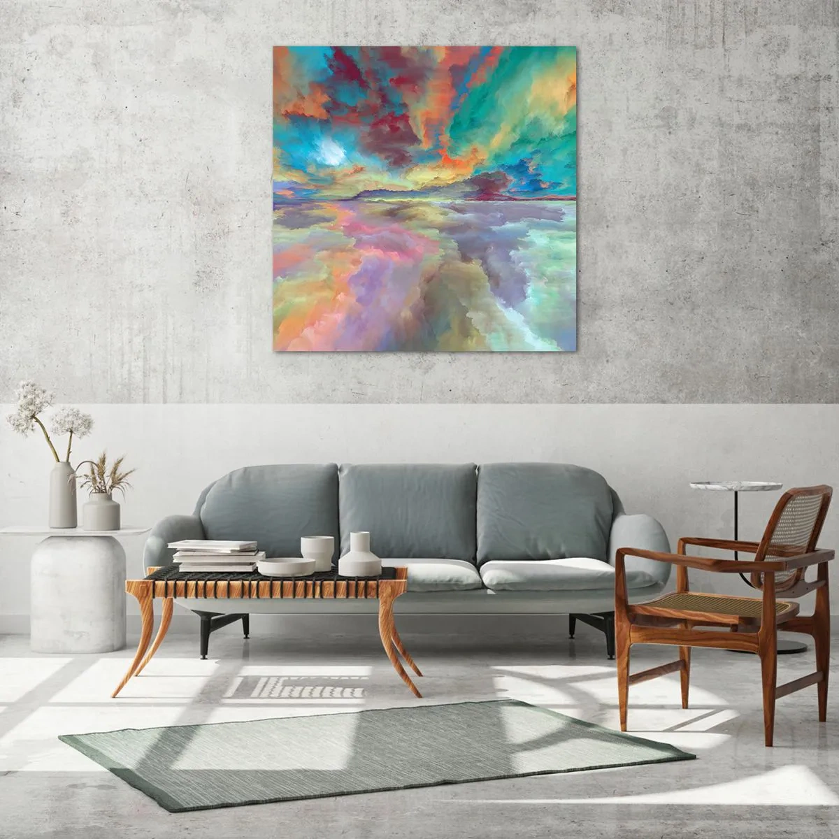 Schilderen op glas - Twee hemelen - 70x70 cm