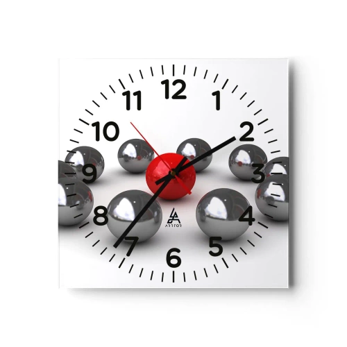 Wandklok - Klok - Een cirkel in zilver en rood - 30x30 cm