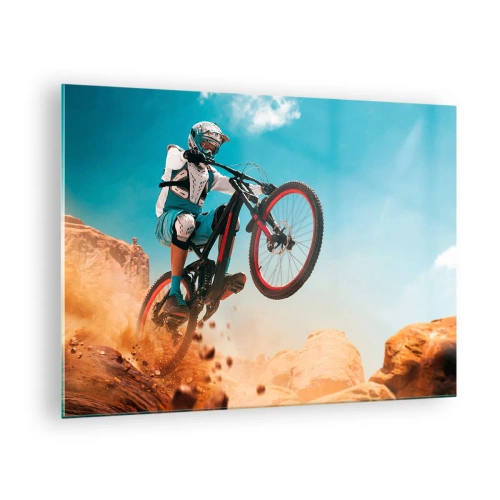 Schilderen op glas - Dynamische scène van een fietser in actie op rotsachtig terrein - 70x50cm - Fiets waanzin demon - Moderne wanddecoratie voor woonkamer en slaapkamer ARTTOR