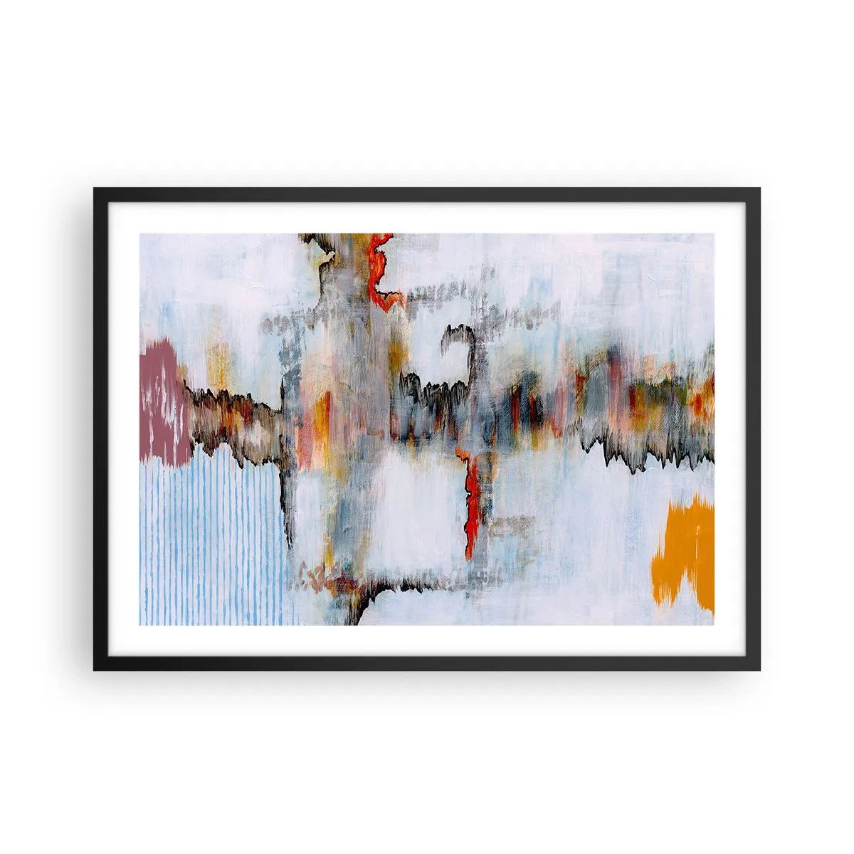 Poster in een zwarte lijst - Een stok op het water - 70x50 cm