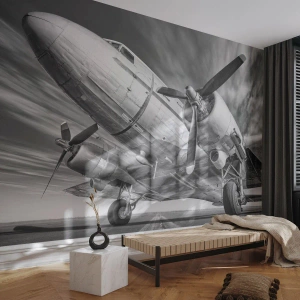 Fotobehang Premium Canvas - Altijd klaar om te vliegen - Vliegtuig, Retro, Vliegtuigen - 400x280 cm