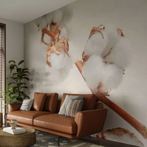 Fotobehang Premium Sand - Gewoon een knuffel - Katoenen bloem, Bloem, Katoen takje - 100x70 cm