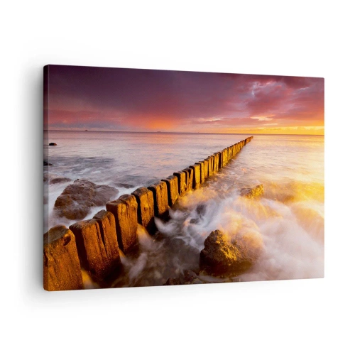 Schilderen op canvas - Een schilderachtig landschap aan zee bij zonsondergang - 70x50cm - De zachtheid van de golven - Moderne wanddecoratie voor woonkamer en slaapkamer ARTTOR