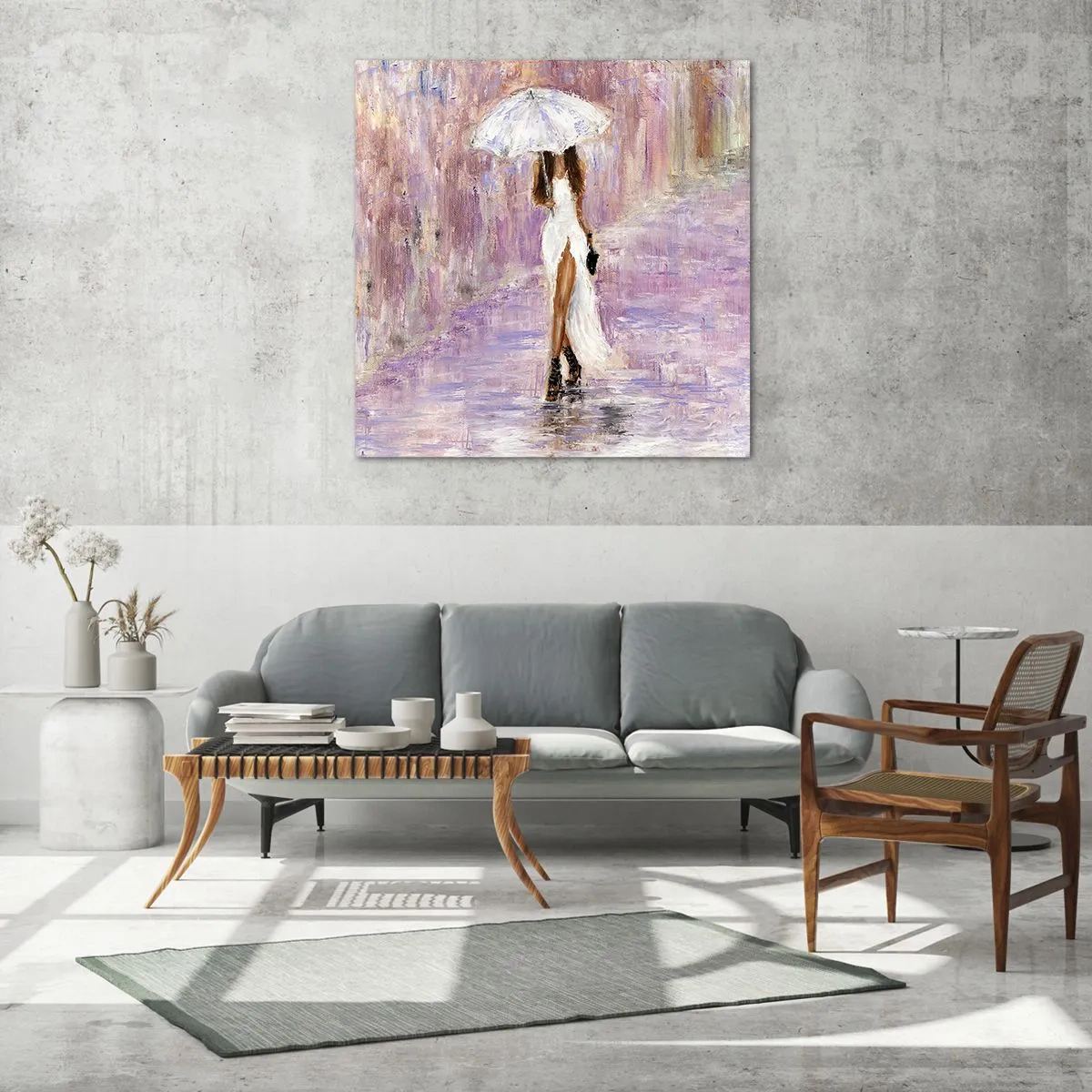 Schilderen op glas - In de lila regen - 30x30 cm