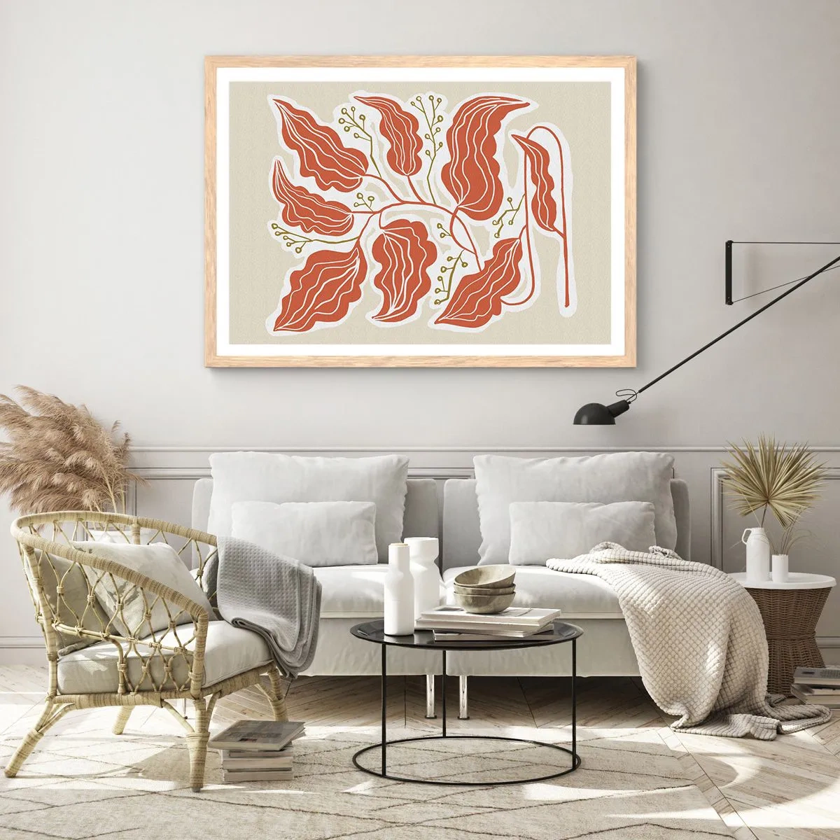 Een poster in een licht eiken lijst - Folk en koraal - 100x70 cm