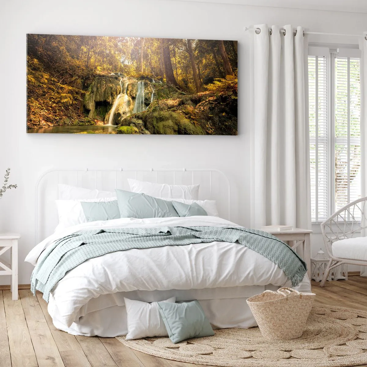 Schilderen op canvas - Boscascade in het groen - 120x50 cm