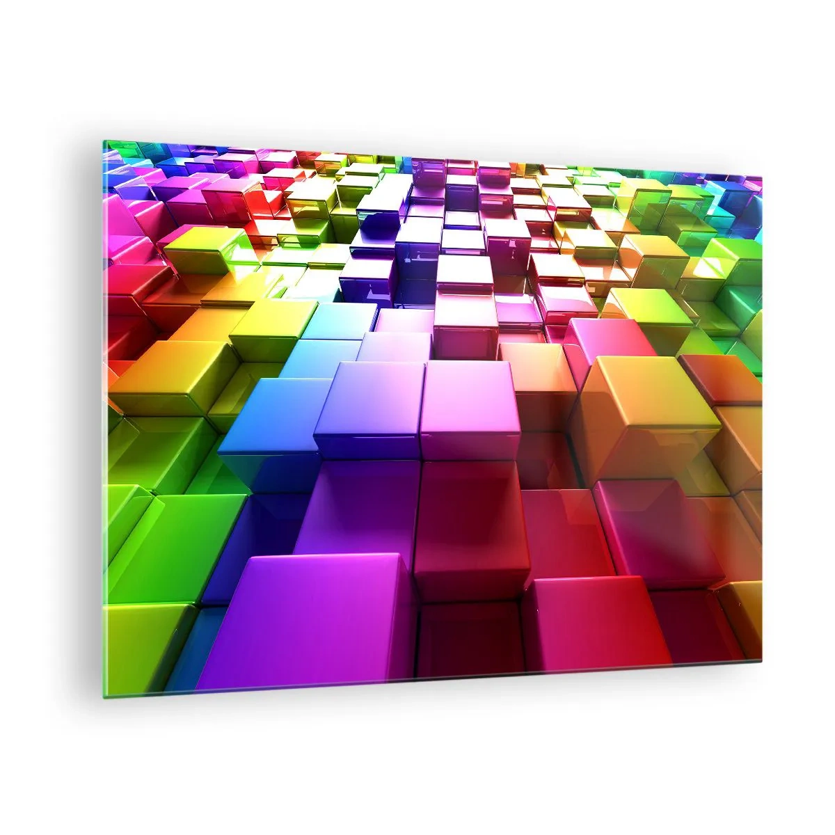 Schilderen op glas - Kleurrijke kubussen die een driedimensionaal abstract patroon vormen - 70x50cm - Op-art samen in een team - Moderne wanddecoratie voor woonkamer en slaapkamer ARTTOR