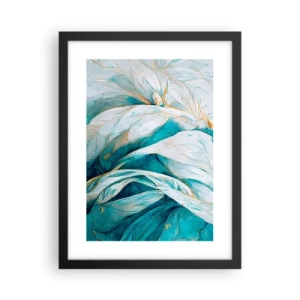 Poster in een zwarte lijst - Blauwe abstractie met een gouden motief - 30x40 cm