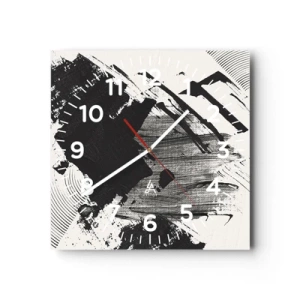 Wandklok - Klok - Abstractie – expressie van zwart - 30x30 cm