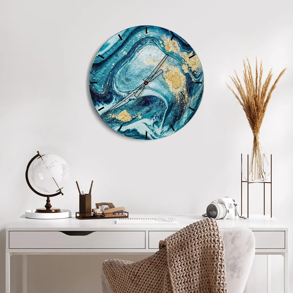 Wandklok - Klok - Blauwe draaikolk - 30x30 cm