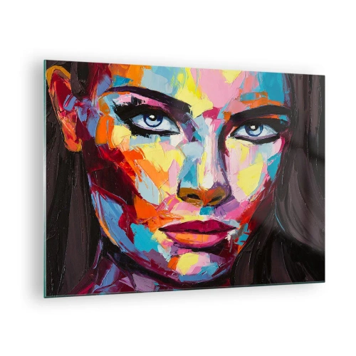 Schilderen op glas - Kleurrijk portret van een vrouw in abstracte stijl - 70x50cm - De ziel is ook kleurrijk - Moderne wanddecoratie voor woonkamer en slaapkamer ARTTOR