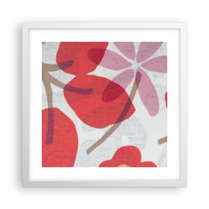 Poster in een witte lijst - Bloemstuk in roze - 40x40 cm