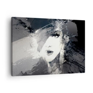 Schilderen op canvas - Een abstract portret van een vrouw in grijstinten met subtiele accenten. - 70x50cm - Achter een grijze sluier - Moderne wanddecoratie voor woonkamer en slaapkamer ARTTOR