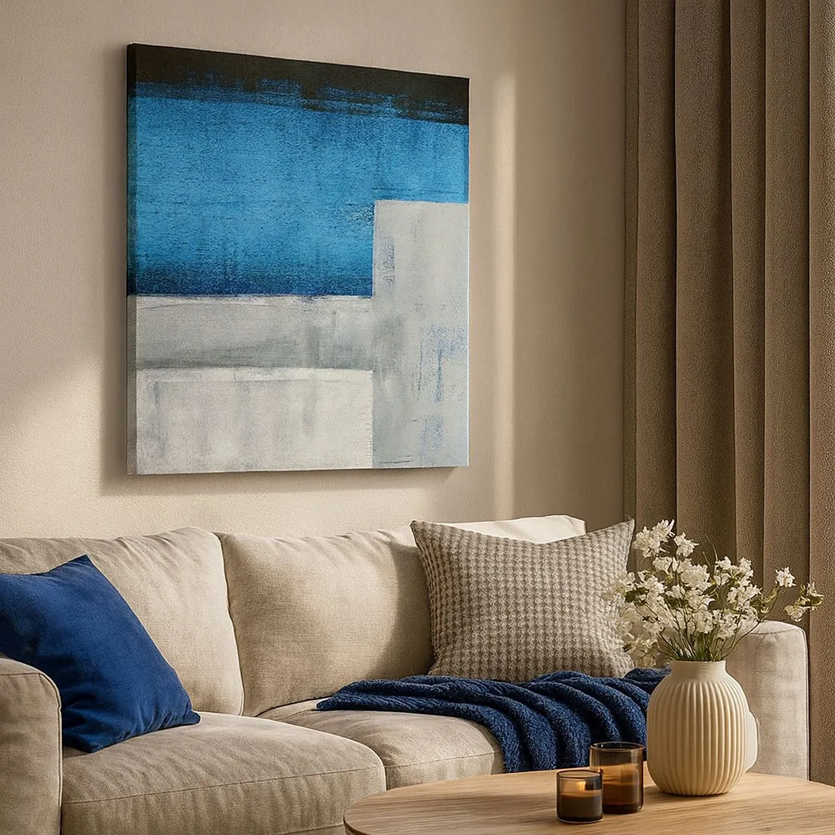 Schilderen op canvas - Een poëtische compositie van grijs en blauw - 30x30 cm