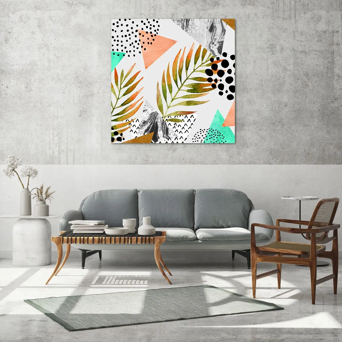 Schilderen op glas - Decoratie met palmblad - 70x70 cm