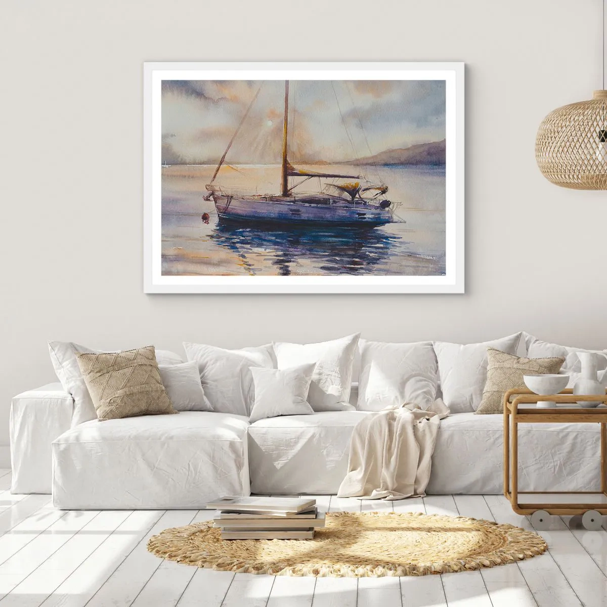 Poster in een witte lijst - Avond aan de baai - 100x70 cm