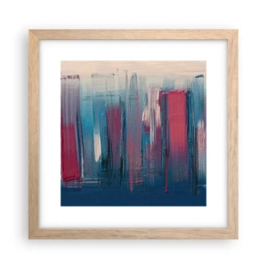 Een poster in een licht eiken lijst - Verticale compositie in blauw en rood - 30x30 cm